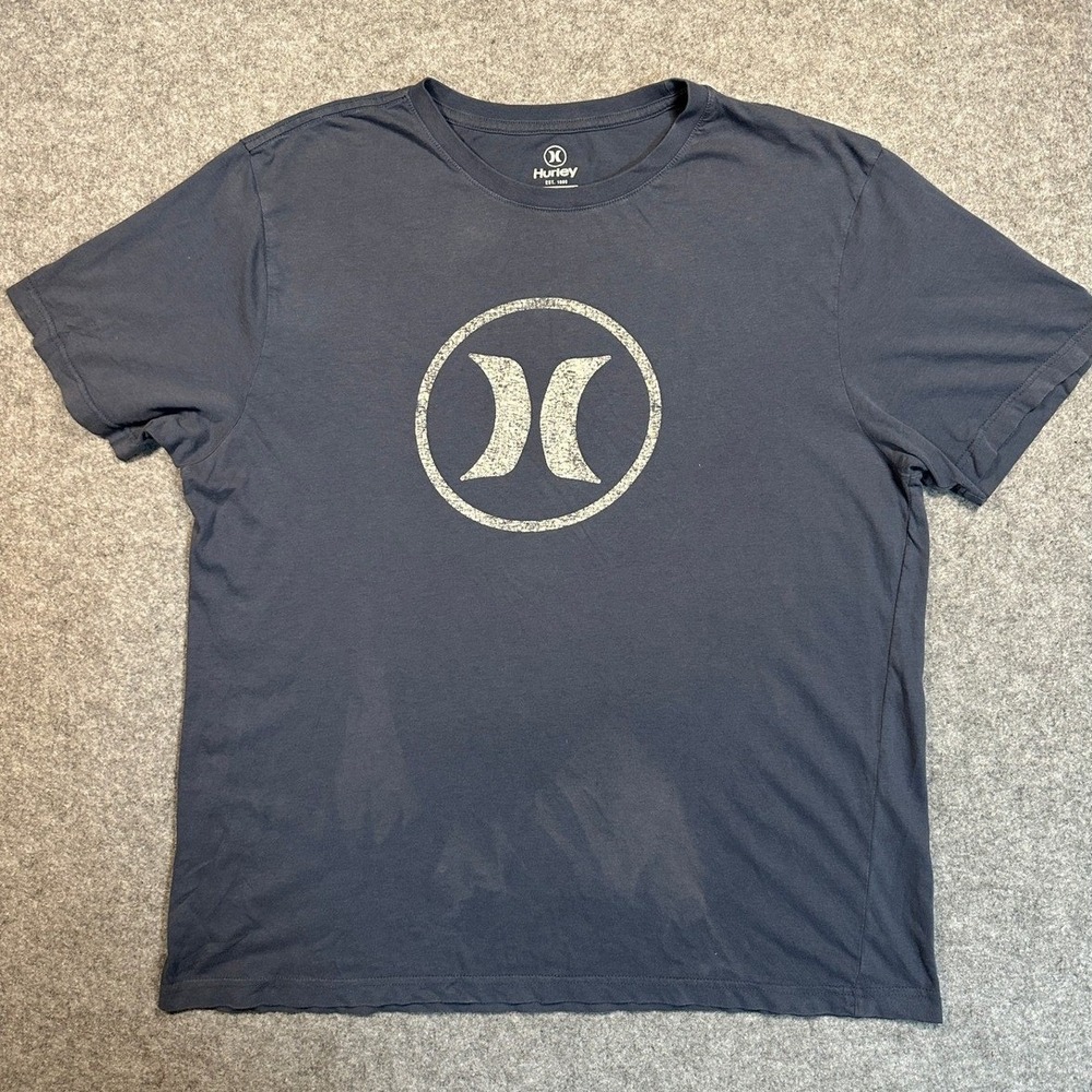 Hurley Icon Graphic T-Shirt XL Blue Distressed Logo Cotton Tee